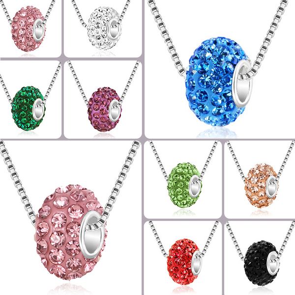 

luxury crystal fimo big hole beads necklace for women soft pottery colorful rhinestone disco ball pendant silver box chains fashion jewelry