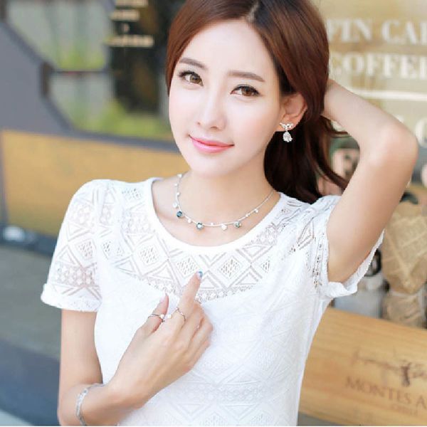 

ladies blouse women lace blouse femme chiffon shirt spring summer blusa feminina hollow women shirt blouse plus size, White