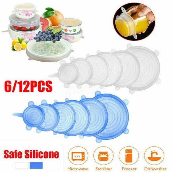 

6x/12pcs reusable silicone stretch lids food bowl covers of containers dishes bowl