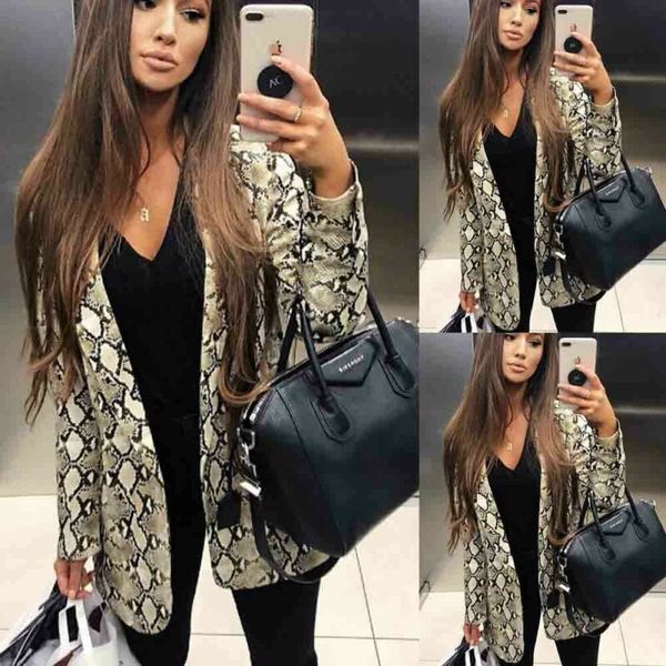 

new fashion snake blazers women ladies snakeskin long sleeve suit cardigan coat blazer office coat, White;black