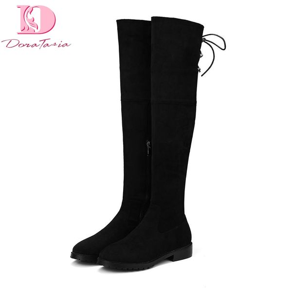 

doratasia 2018 wholesale big size 33-43 low heels zip up knee high boots female shoes woman black gray boots woman shoes