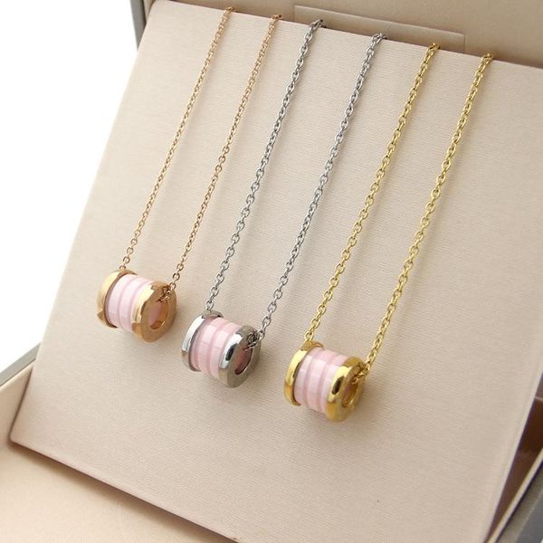 

2020 designer pink ceramic necklace titanium steel pink ceramic necklace in three colors, Silver