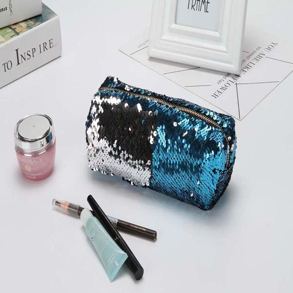 

heflashor double color cosmetic bag sequin makeup bag coin pouch storage zipper toiletry travel organizer evening make up