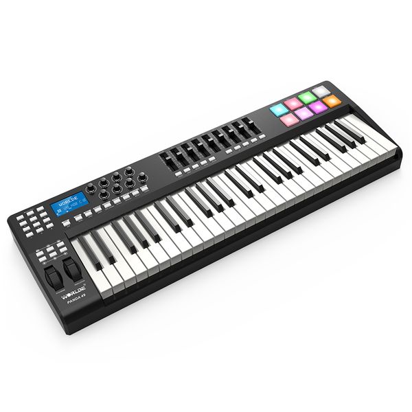 

panda49 49-key midi keyboard midi control usb controller midi keyboard 8 drum pads with usb cable white or rgb light backlit