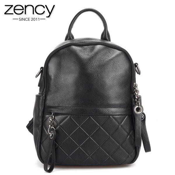 

zency 100% genuine leather vintage women backpack elegant black daily holiday knapsack casual travel bags girl's schoolbag