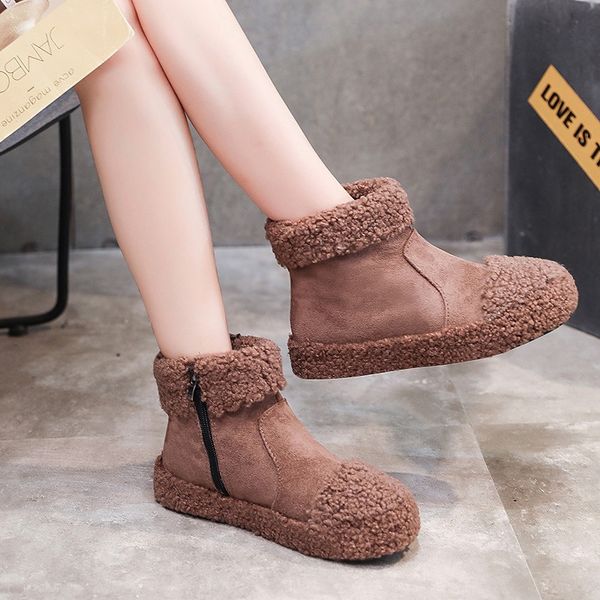 

women snow boots warm short fur plush winter ankle boot platform ladies suede zip shoes female comfort drop shipping u11-34, Black