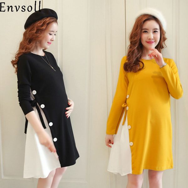

envsoll new -2xl maternity clothes autumn long sleeve cotton pregnant dress black yellow pregnancy clothes for pregnant women y190522, White