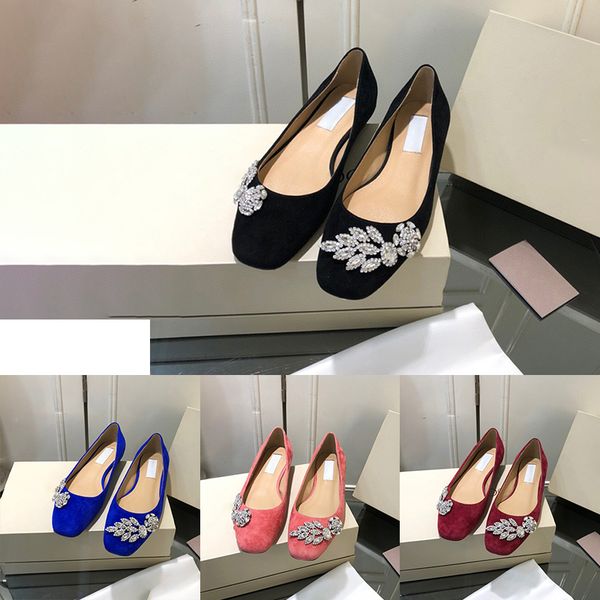 

designer womens pumps luxury black blue red rhinestones suede flat casual shoes summer fashion with box size 35-40