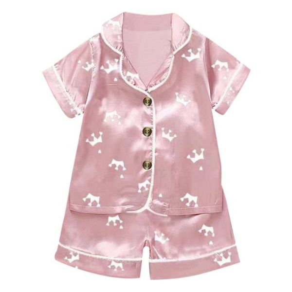 

Baby Kids Boys Girls Crown Print Outfits Set Short Sleeve Blouse Tops+Shorts Sleepwear Pajamas