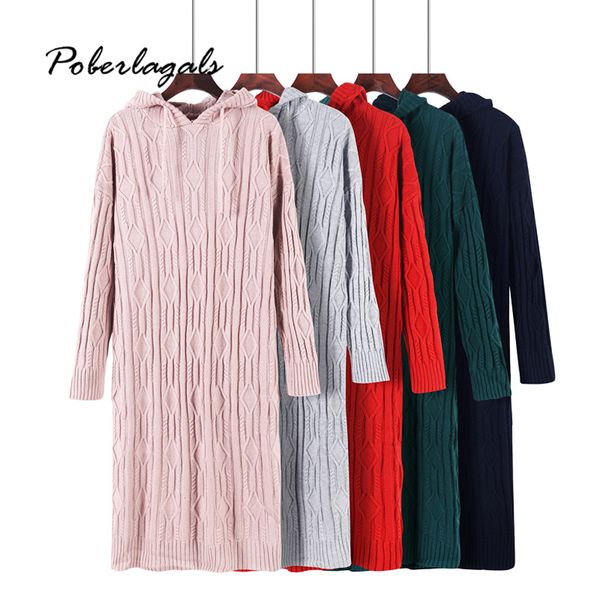 

autumn loose hooded fashion oversize knit twist sweater dress winter women 2019 jumper pullovers knitted sweater dress female, White;black