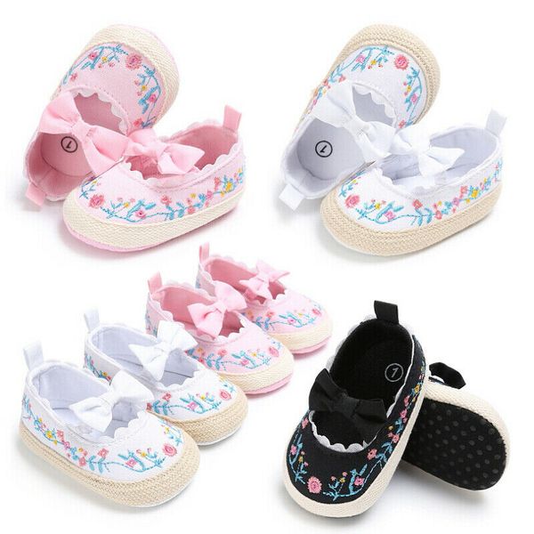 

newborn baby infant girls crib shoes embroidery floral soft sole prewalkers anti-slip toddler shoes sneakers
