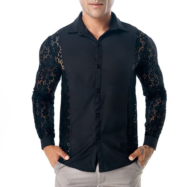 

summer men's beach shirt male casual long sleeved shirts fashion hole design shirts male male dress shirt men clothes, White;black