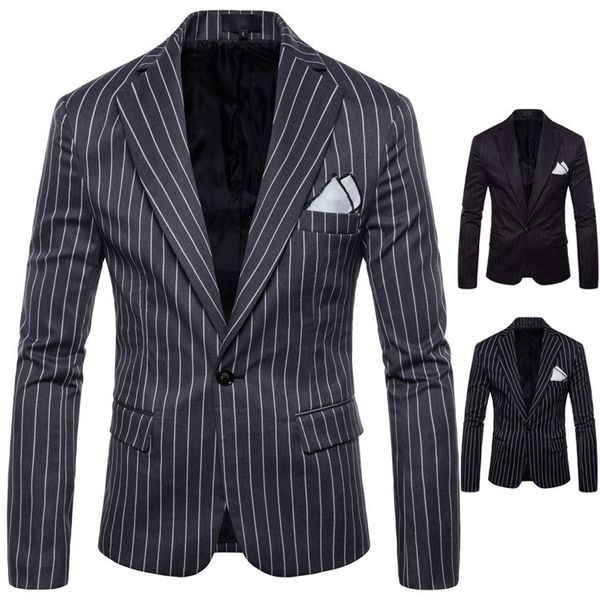 

wish man vertical stripe one button leisure time man's suit loose coat, White;black