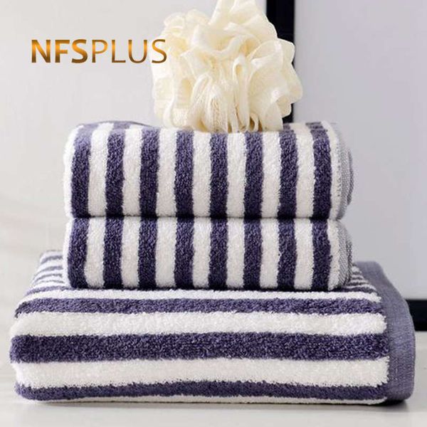 

3pcs/set bathroom towel set 100% striped bath towel and 2 face towels for adults terry washcloth travel beach sport