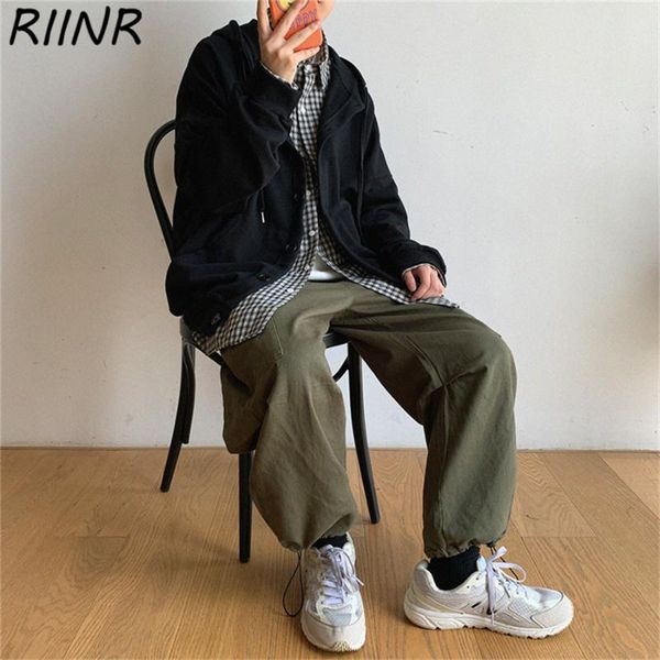 

riinr loose casual beam feet ankle-length pants men's cargo pants trend m-2xl, Black