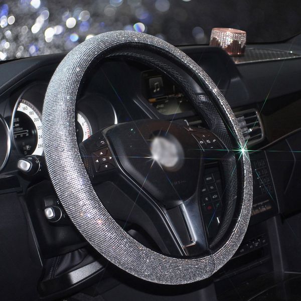 

luxury diamond rhinestone auto steering wheel cover universal anti-slip crystal steering cover for women girls car accessories