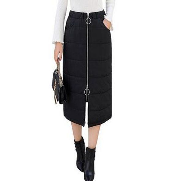 

autumn down cotton skirt a-line thick women plus size long pencil skirt one-piece high waist femme warm winter jupe wild df952, Black