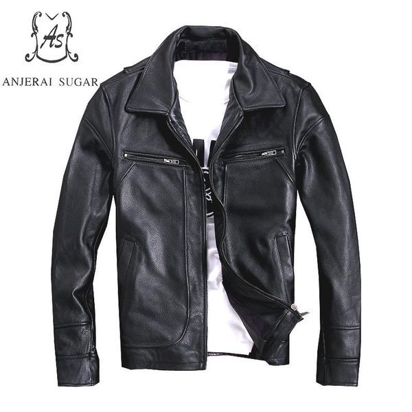 

plus size genuine cow leather jacket men bomber jacket black vintage turn-down collar zipper m - 5xl short motorcycle coat