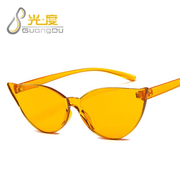 

unique rimless sunglasses women 2018 trending products red yellow violet purple orange frameless oculos feminino, White;black