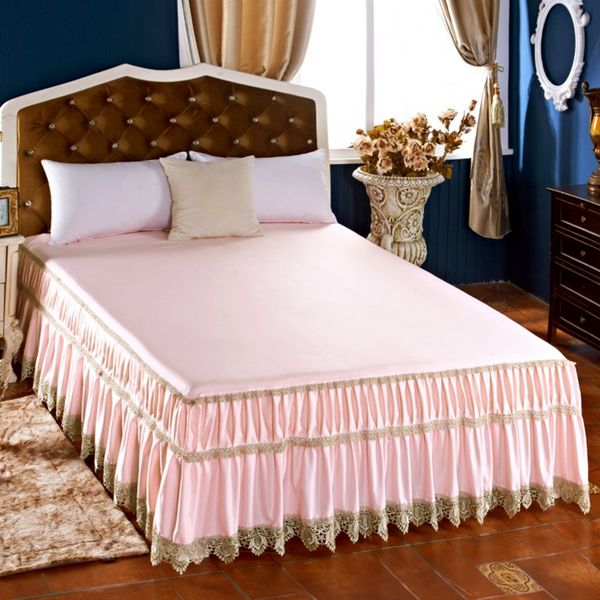 

high-end embroidery ruffles princess bedding lace bed skirt bed sheet handmade bedspreads twin king queen size #