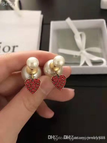 

new european and american fashion after hanging heart pearl stud luxury custom imported brass gold plated sterling silver needle pearl e, Golden;silver