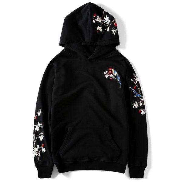 

2020 china style embroidery birdie hoodies men 100%cotton fashion long sleeve black gray hoodie us size xs-xl