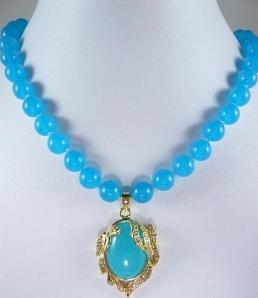 

the accessory lady noble blue jade necklace + inlaid crystal blue jade pendantcristal azul jades colgante, Silver
