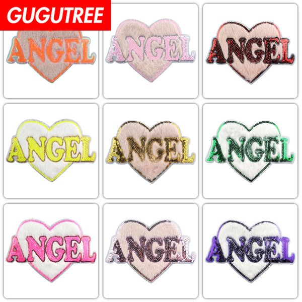 

gugutree towel embroidery big angel boom love heart patch animal cartoon patches badges applique patches for clothing dxl-61, Black