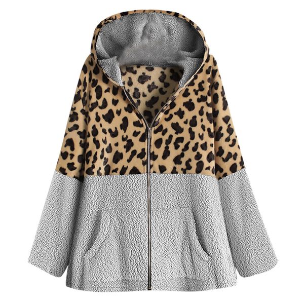 

plus size m-5xl winter parkas women warm vintage zipper leopard printed fleece oversize thicker jackets coats hooded clothes, Black