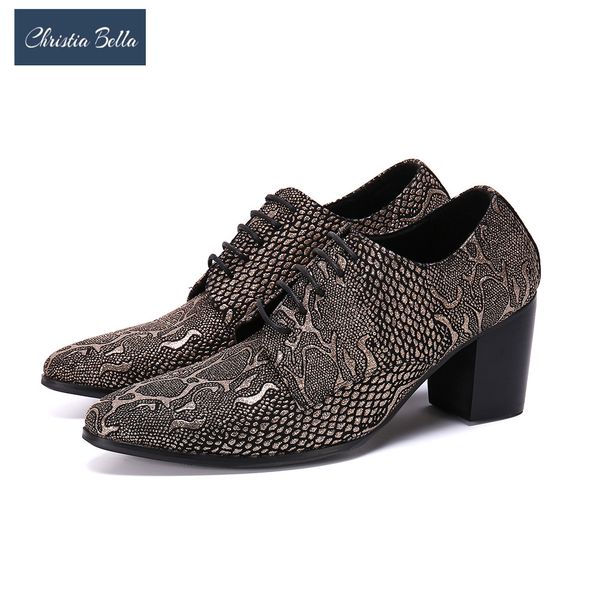 

christia bella printing men increase height shoes british lace up high heel oxford shoes stage party, Black