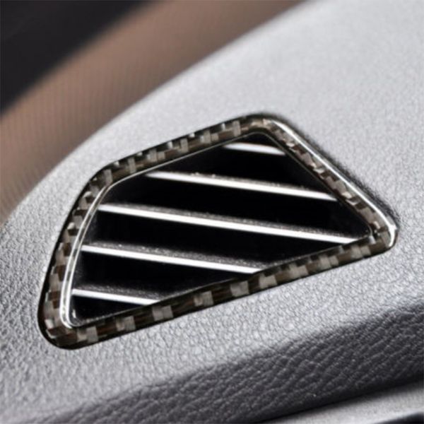 

carbon fiber 2pcs decor trim a/c frame outlet decal cover trim black car interior a/c frame outlet stickers car decoration