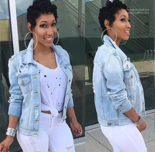 

jackets plus size long sleeve fashion coat casual spring women outwear women hole pocket jeans, Black;brown