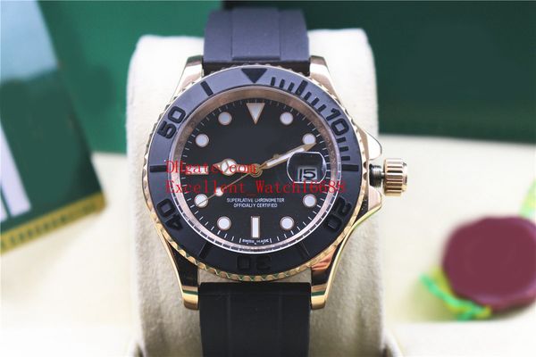 

sell fashion watches 40 mm 116655 268655 18k rose gold ceramic bezel black dial asia 2813 automatic mechanical rubber bands strap mens, Slivery;brown