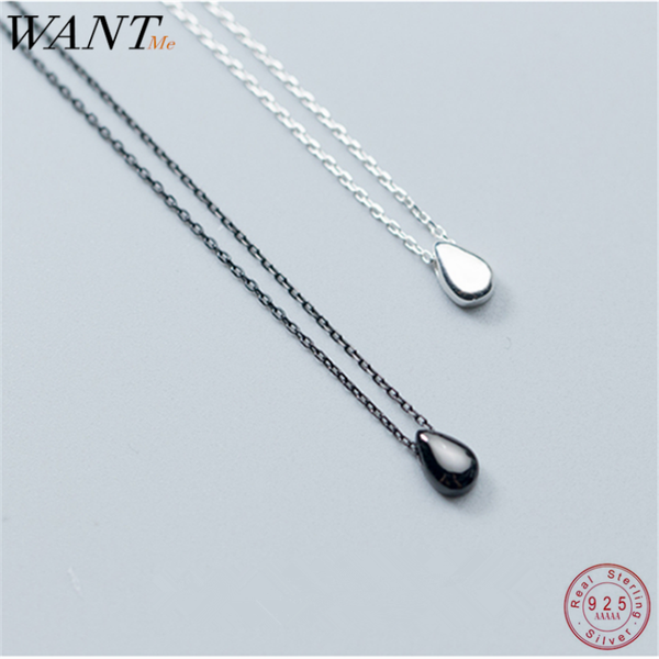 

wantme real 100% 925 sterling silver minimalist geometric droplet chain pendant necklace for women teen jewelry gift accessories
