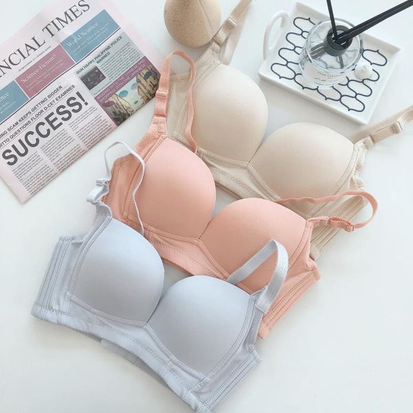 

japanese-style shiny side simple comfortable soft non-steel ring students underwear push up adjustable girl's paper bra factory, Red;black