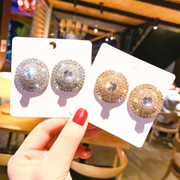 

shiny ear studs fashion earrings jewelry charms imitation crystal rhinestone women earrings round design earring, Golden;silver
