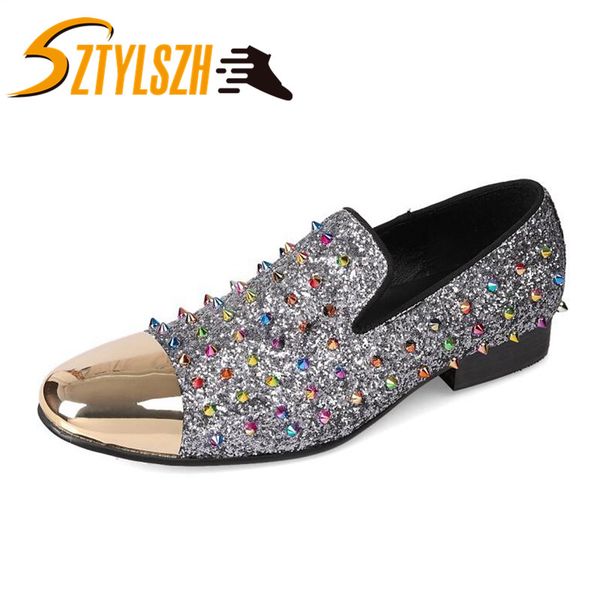 

men trendy rivet sequin casual shoes flats male wedding moccasins loafers faux suede shoes soft men footwears driving, Black