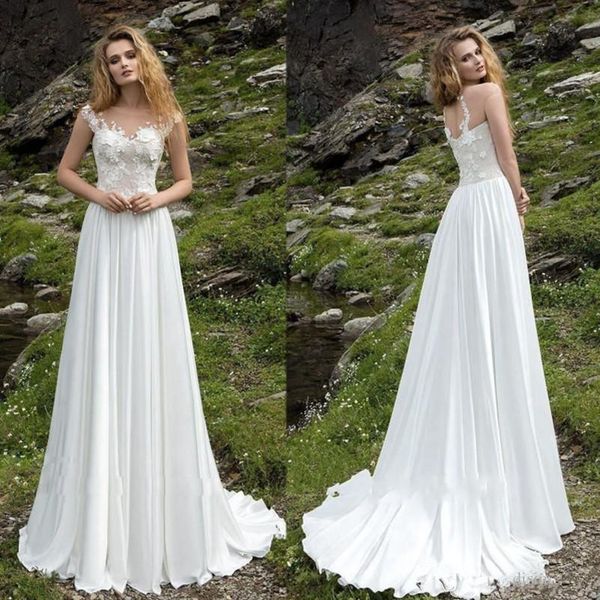 

2020 white chiffon beach wedding dresses a line lace applique bridal gown african dresses vestido largo abiti da sposa