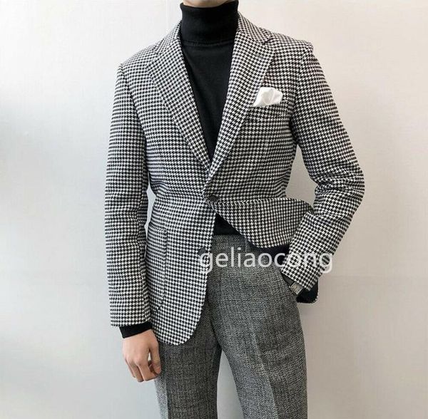 

handsome new arrival houndstooth groom tuxedos blazer notch lapel men jacket suits wedding/prom party man blazer, White;black