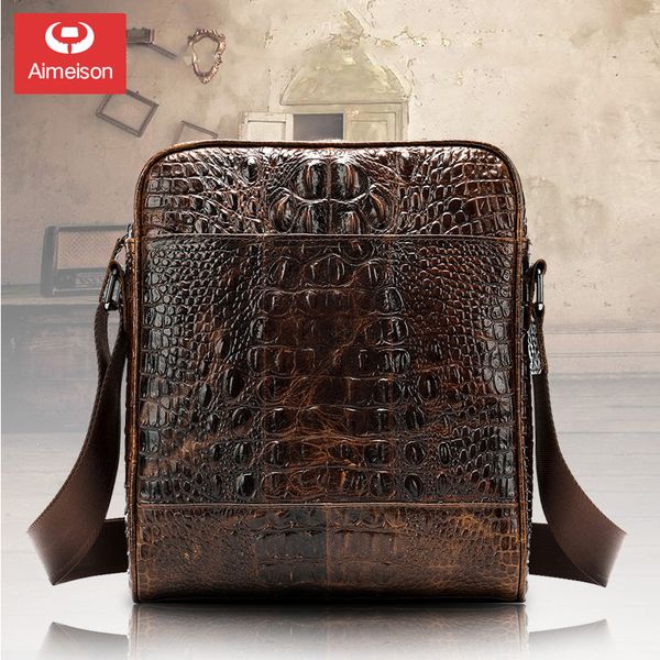 

european and american retro business trip men's one shoulder slant straddle bag vertical crocodile pattern leather briefcase