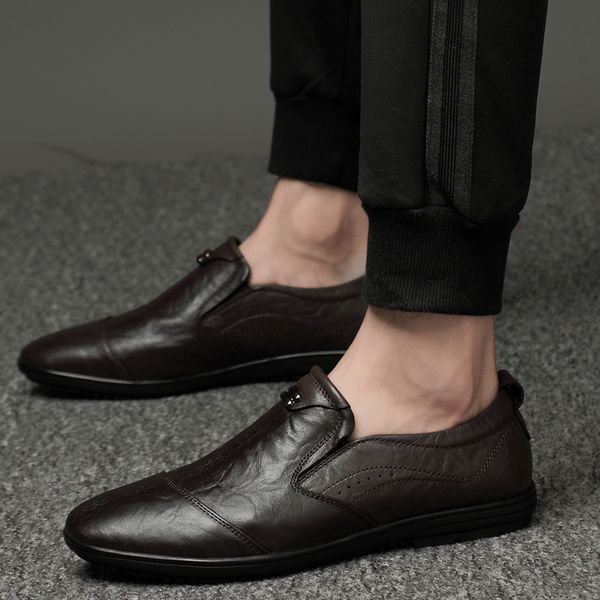 

2019 leather shoes men low casual shoes good quality casual for youth brand designer mens fashion footwear, Black