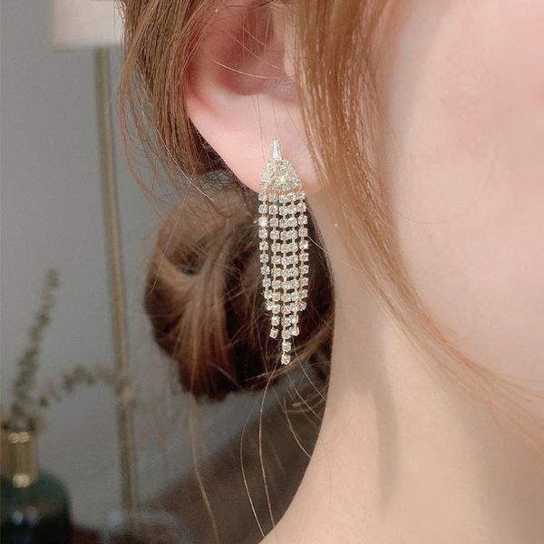 

fashion women earrings set checkered crystal geometric tassel pendant gold earring fashion wedding party jewelry, Golden;silver