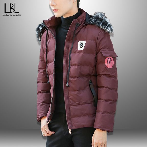 

men's parka 2019 winter casual wadded jacket male hooded thick coat warm fur collar hat detachable cotton-padded overcoats 4xl, Black