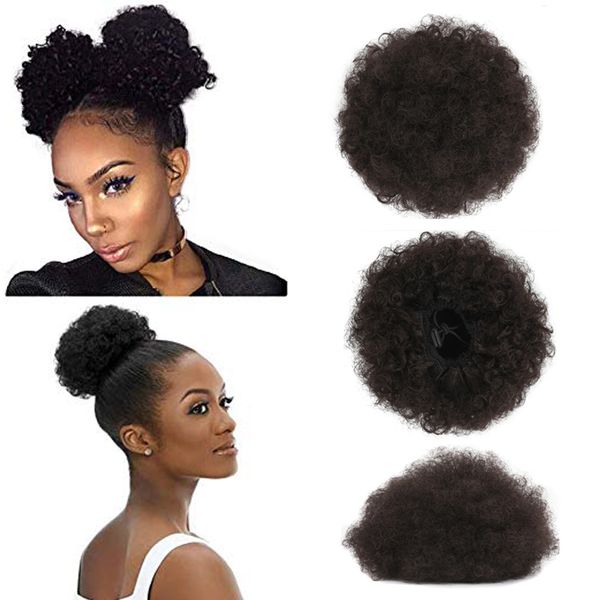 High Afro Puff Хвост Drawstring Короткие Афро-Американские Синтетические Кудрявые Вьющиеся Волосы для Чернокожих