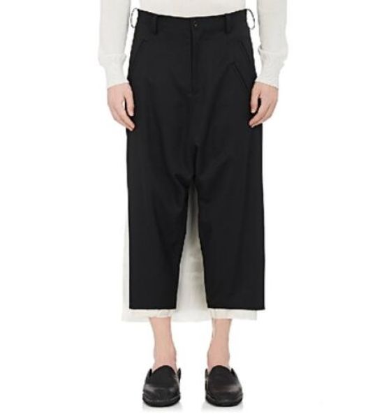 

27-44 2020 new men clothing fashion double white black culottes pants leisure loose trousers hairstylist plus size costumes