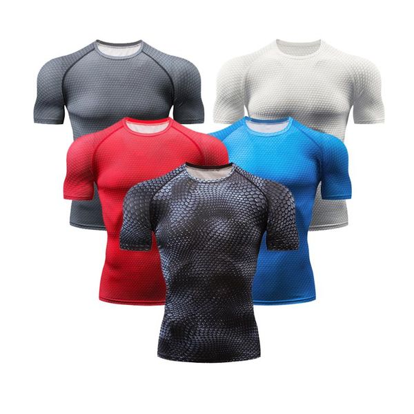 

2018 new quick-drying breathable shirt men's t-shirt gym fitness tights shirt snake-shaped sweatshirt running men's bodybuilding, Black;blue