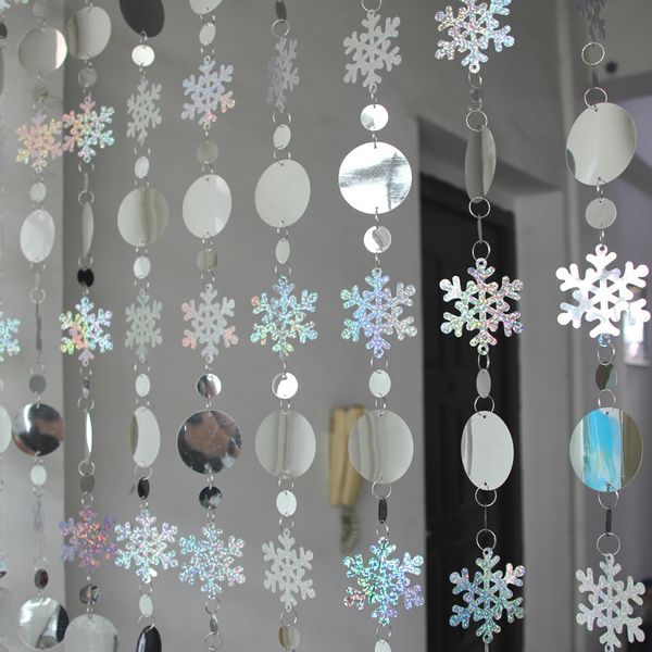 Christmas Decoration Curtain Big Snowflakes Laser Sequins Pvc