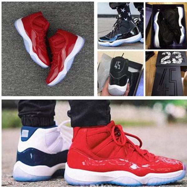 

new 11 concord basketball shoes space 1st jam bred men women 11s gym red midnight navy gamma blue sneakers with box 7-13