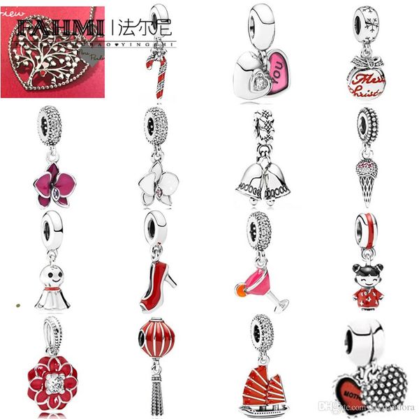 

fahmi 100% 925 sterling silver 1:1 charm silver hanging pink you & me dangle white enamel pendant ice cream pendant merry christmas bauble, Black