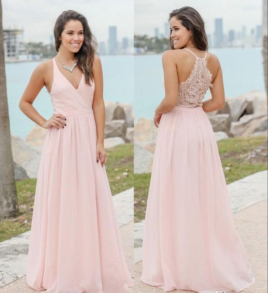 

meat pink chiffon country bridesmaid dresses summer beach formal maid of honor gowns custom made wedding guest dresses, White;pink